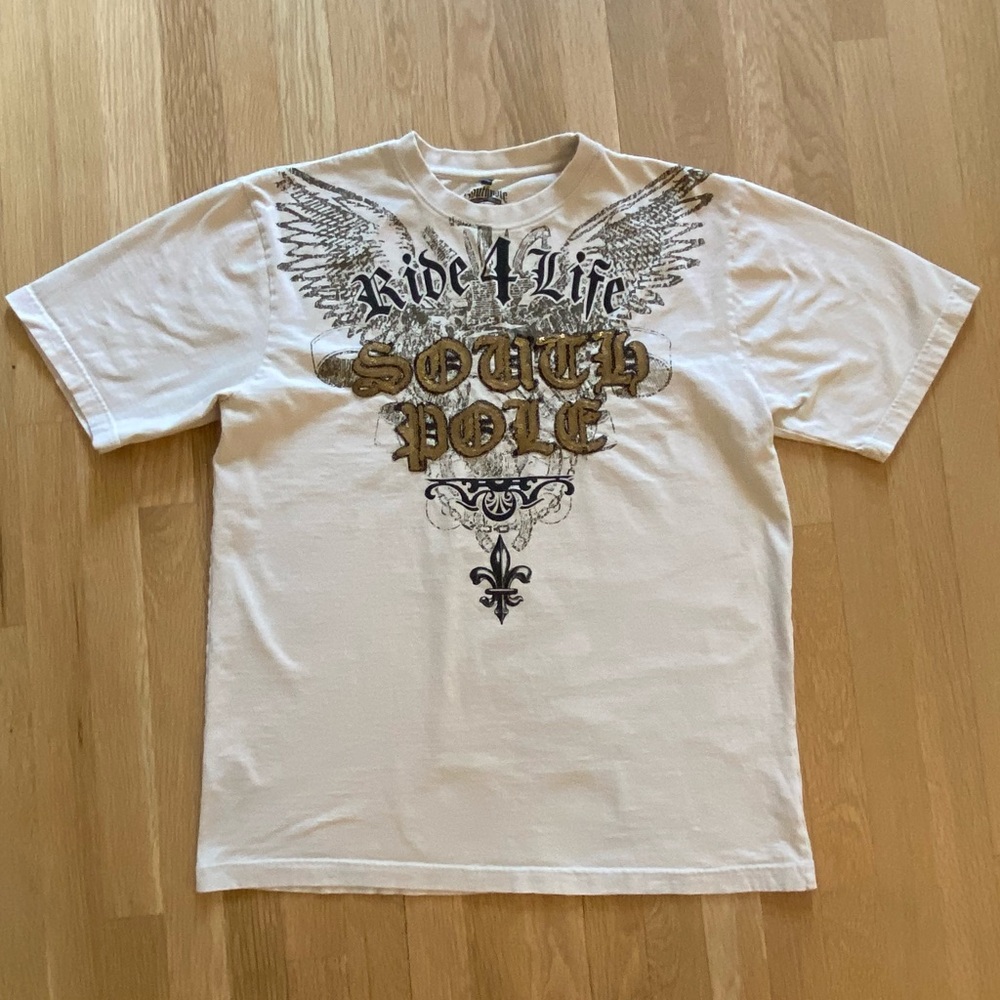 South Pole Mens Tan short Sleeve Tee / Ride 4 Life /Sequined South Pole /Size XL